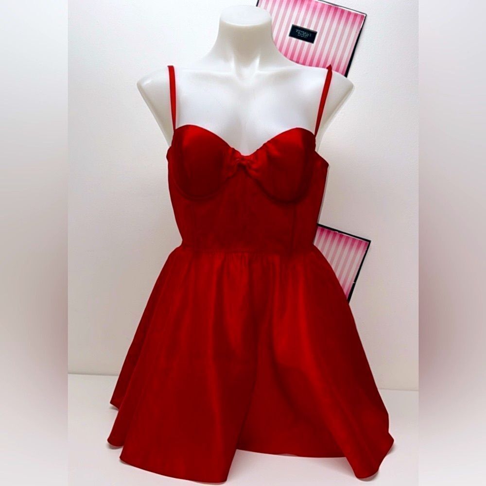 🔥Victoria’s Secret Bow-Topped Bustier Slip Dress Sz L New with tag